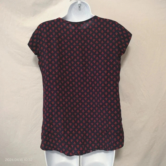 Boden Dark Blue Maroon Business Casual Button Pleated front blouse Top - Picture 5 of 11